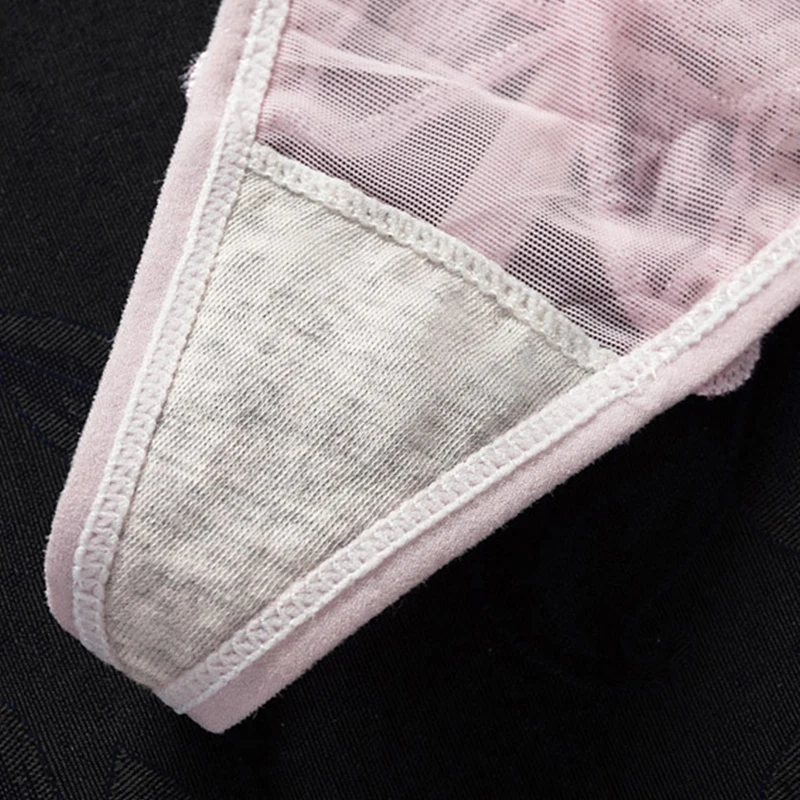 BANNIROU 3Pcs Sexy Women's Lace Thongs Panties Transparents T-back Low-Rise Female Underwear Floral Beading Ladies Intimates