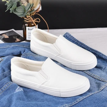 Comemore Women's Loafers Leather Spring Trend Casual Flats Female New Fashion Slip-on Platform Vulcanized Shoes Women Sneakers 1