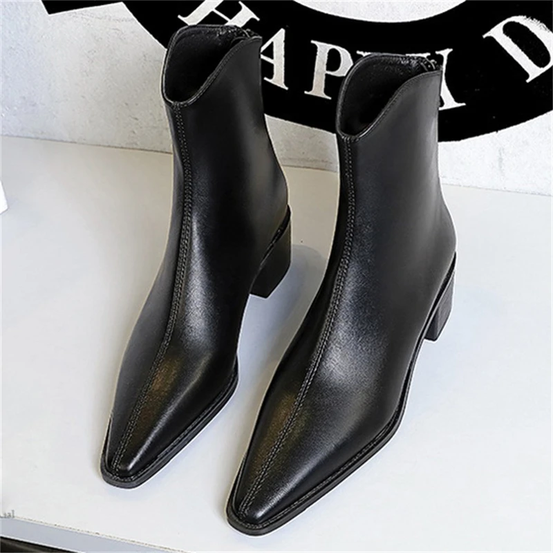 451944-742744.jpg BIGTREE Street Style Designer Vintage Pointed Toe Zipper Women Ankle Boots Autumn Winter Fashion Square Heel Shoes Botas Mujer - Image 1