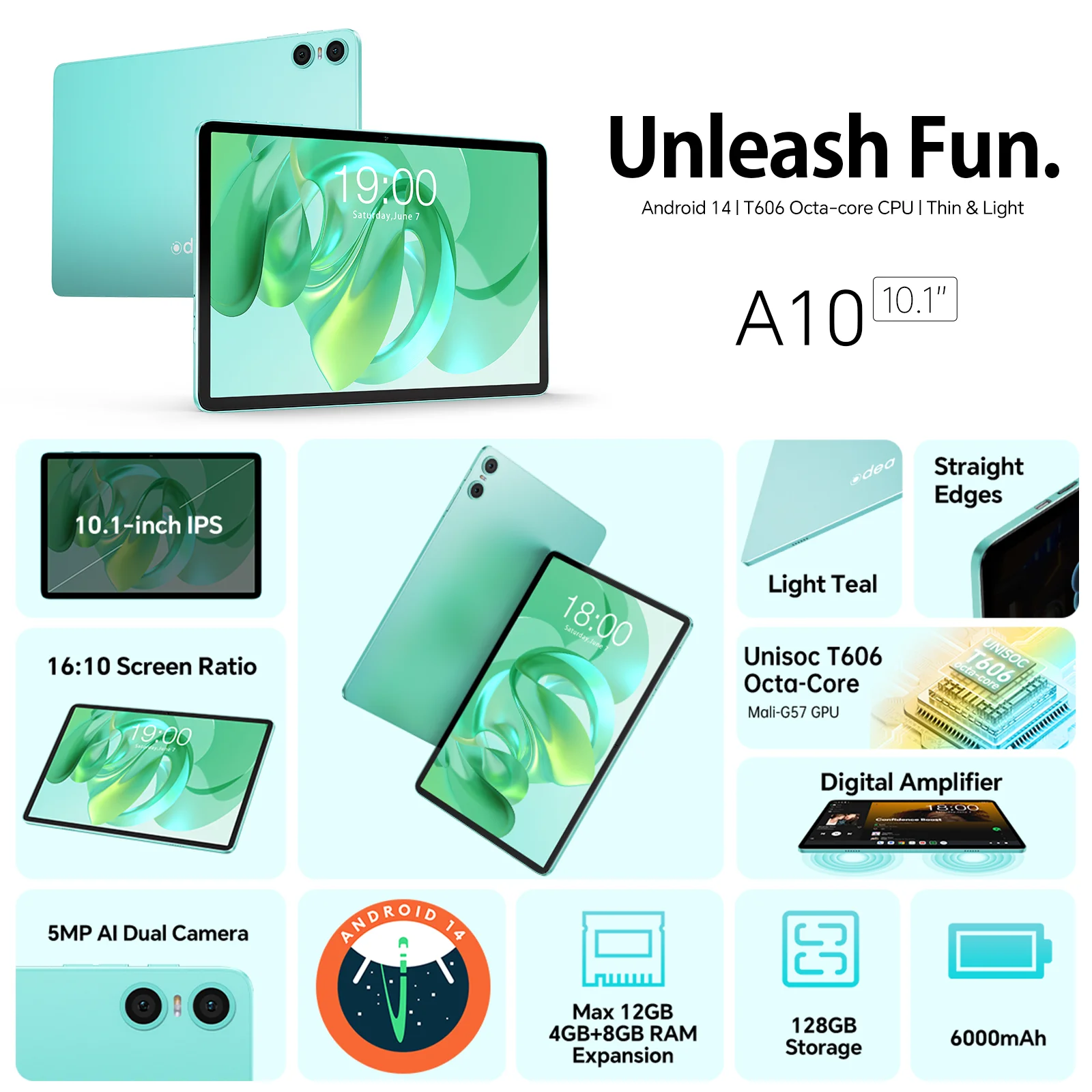 Teclast Odea A10 Android 14 Tablet, 10.1 Inch Ips, (4Gb+8Gb)12Gb