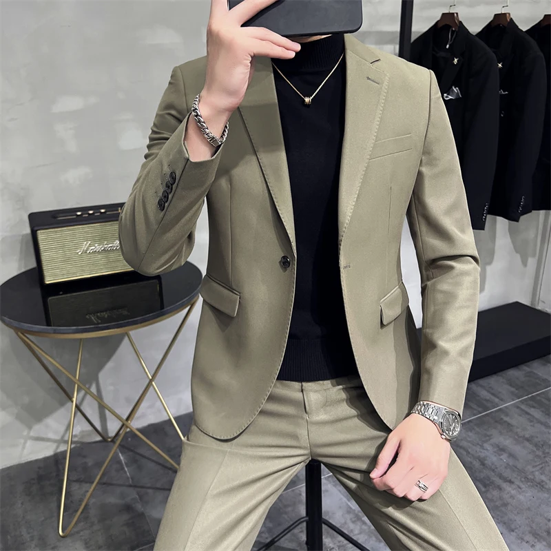 Men formal suit two-piece suit (jacket+pants)solid color fashion business  office dress wedding party high-quality suit two-piece - AliExpress  200000343