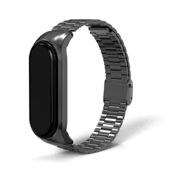 Luxury Stainless Steel Metal Strap Bracelet in Pink Gold and Silver - miband 3 4 (Black)
