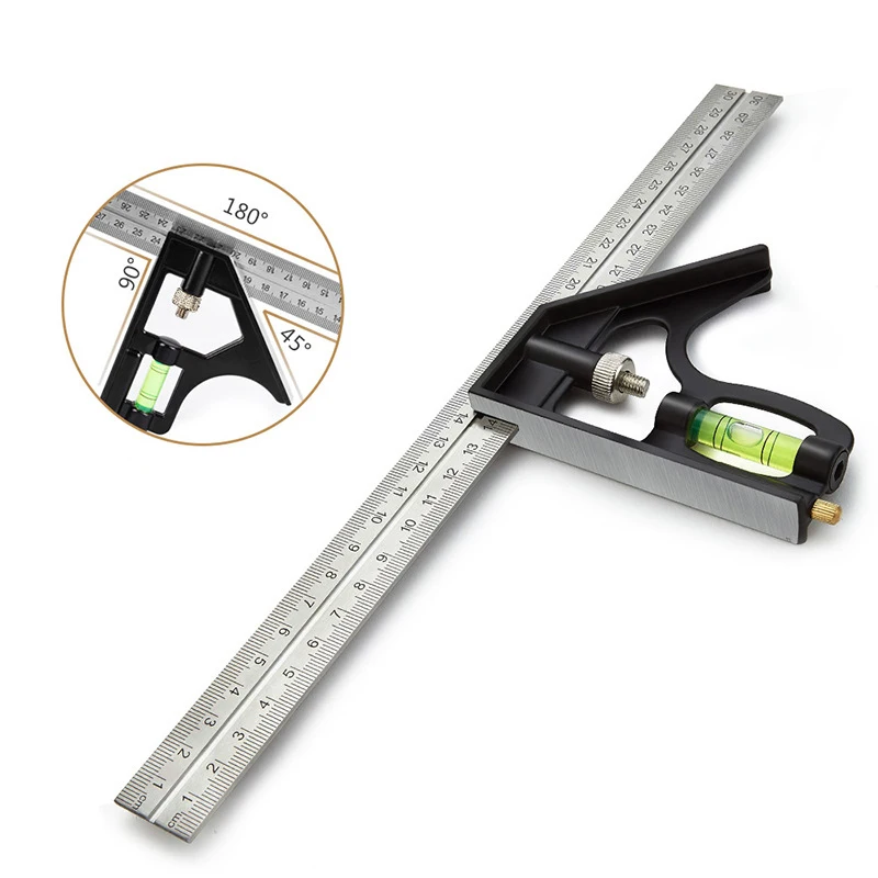 Angle Square Measuring Tools Set Precise Stainless Steel Aluminium Durable Adjustable Combination Spirit Level 12" 300mm