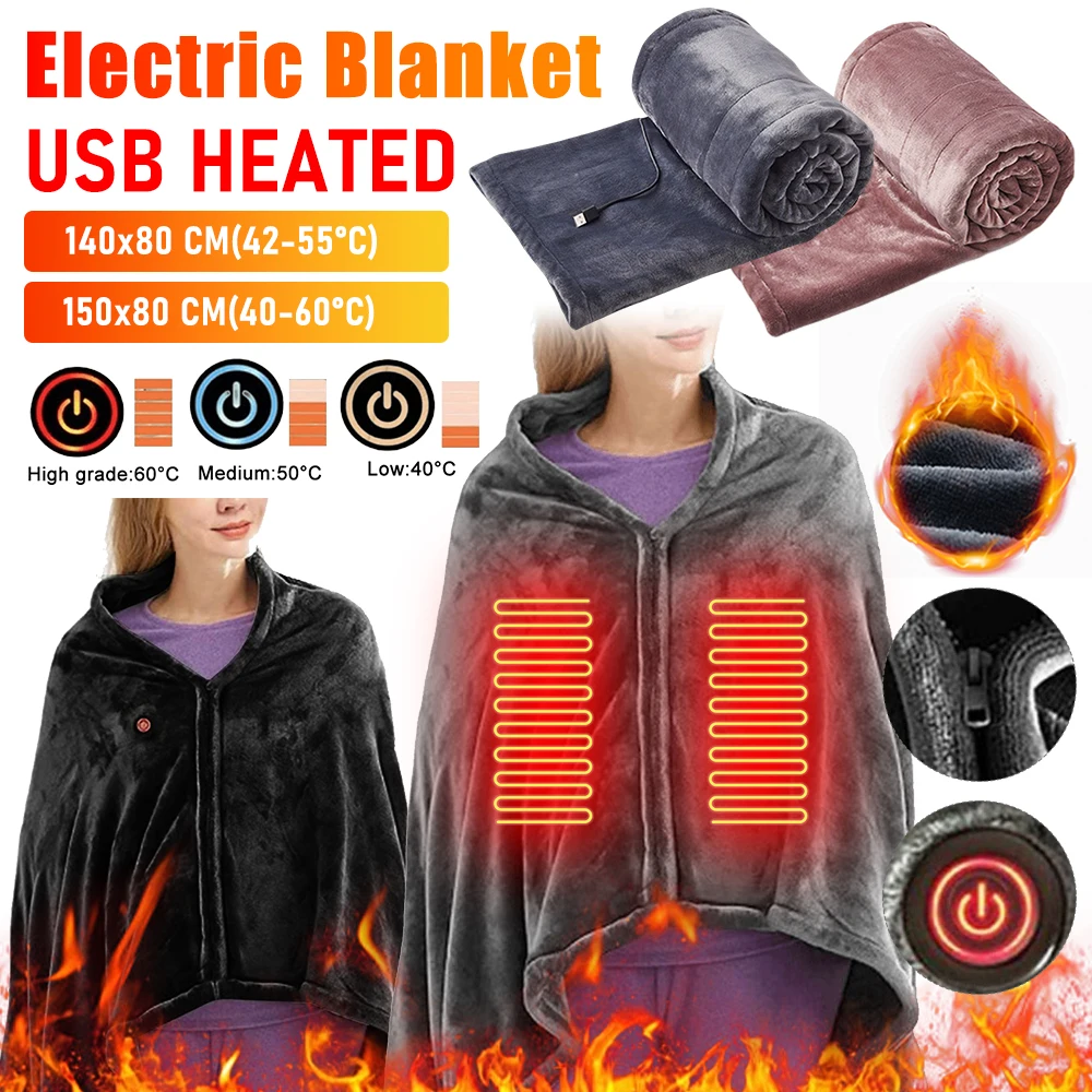 Heated Electric Blanket USB Heating Pad Cozy Blankets 3 Heating Levels Fleece Heated Blanket Wearable Heating Lap Blanket 5V 2A