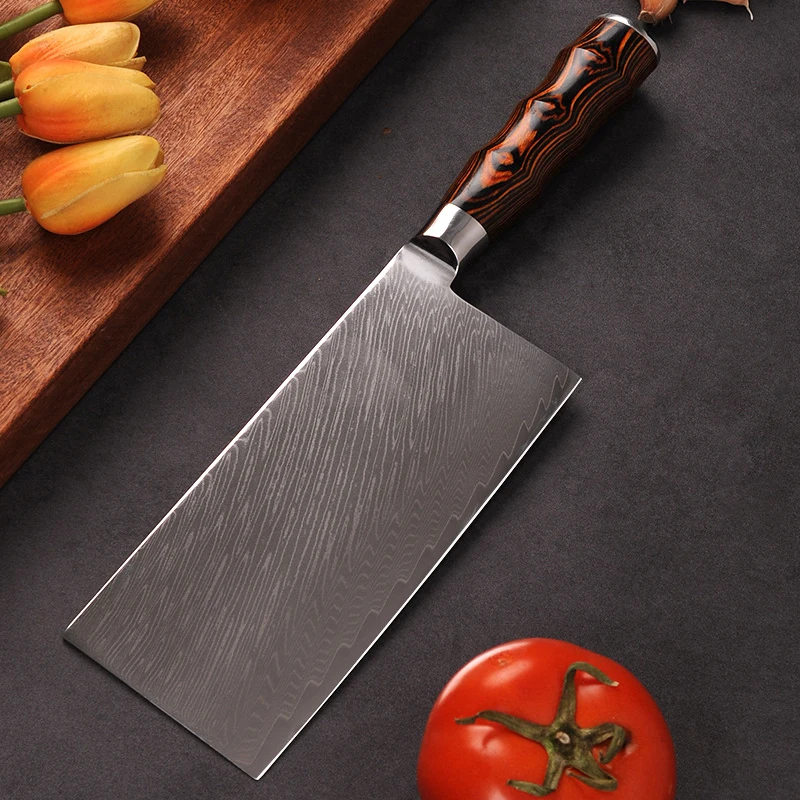 

Chinese Chef Knife Wood Handle 10Cr15MoV Damascus Steel Blade Sharp Slicing Vegetables Cleaver Meat Kitchen Knives Cooking Tools