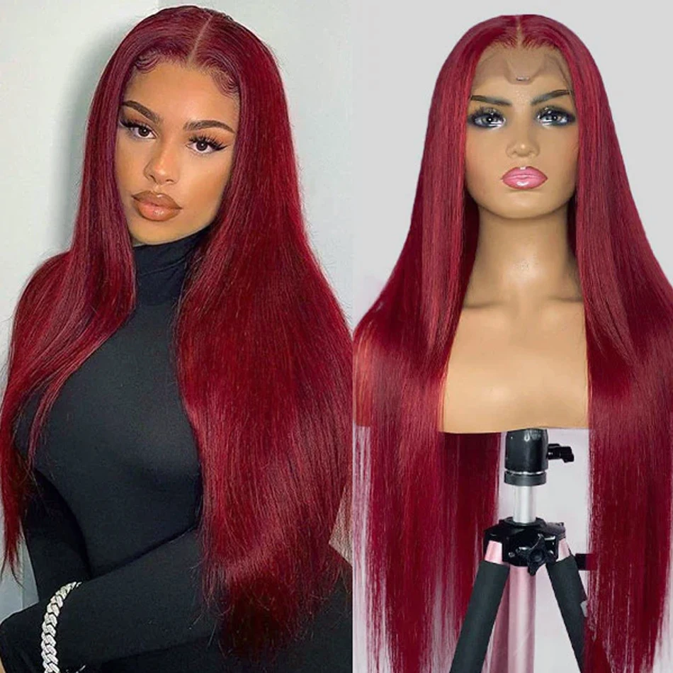 Brazilian 99J Straight Hair Lace Front Wig Human Hair Wigs Burgundy Pre-Plucked 13x4 Colored Lace Front Human Wig for Women