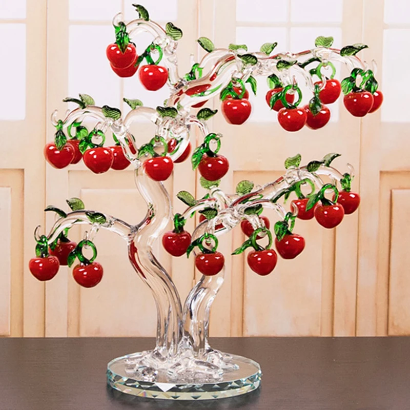 

Crystal Glass Apple Tree with 6/10/12/16/18/36pcs Apples Fengshui Craft Home Decor Figurines Christmas Gifts Souvenirs Decor