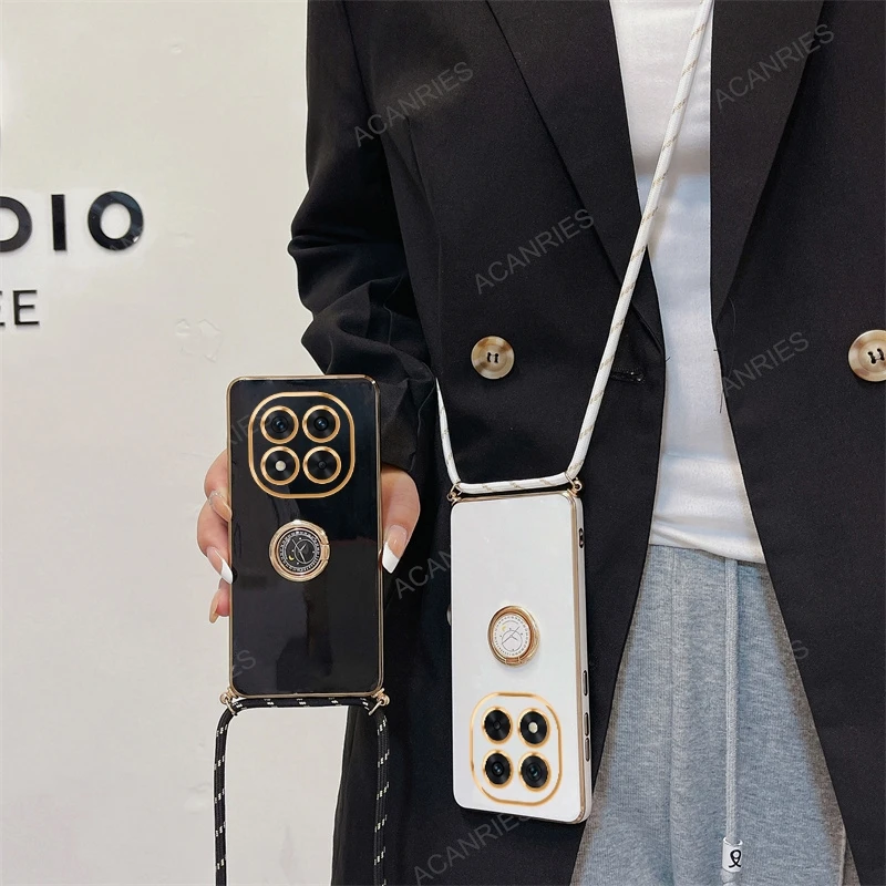 Luxury Plating Ring Holder Crossbody Lanyard Phone Case – Elegant Back Cover