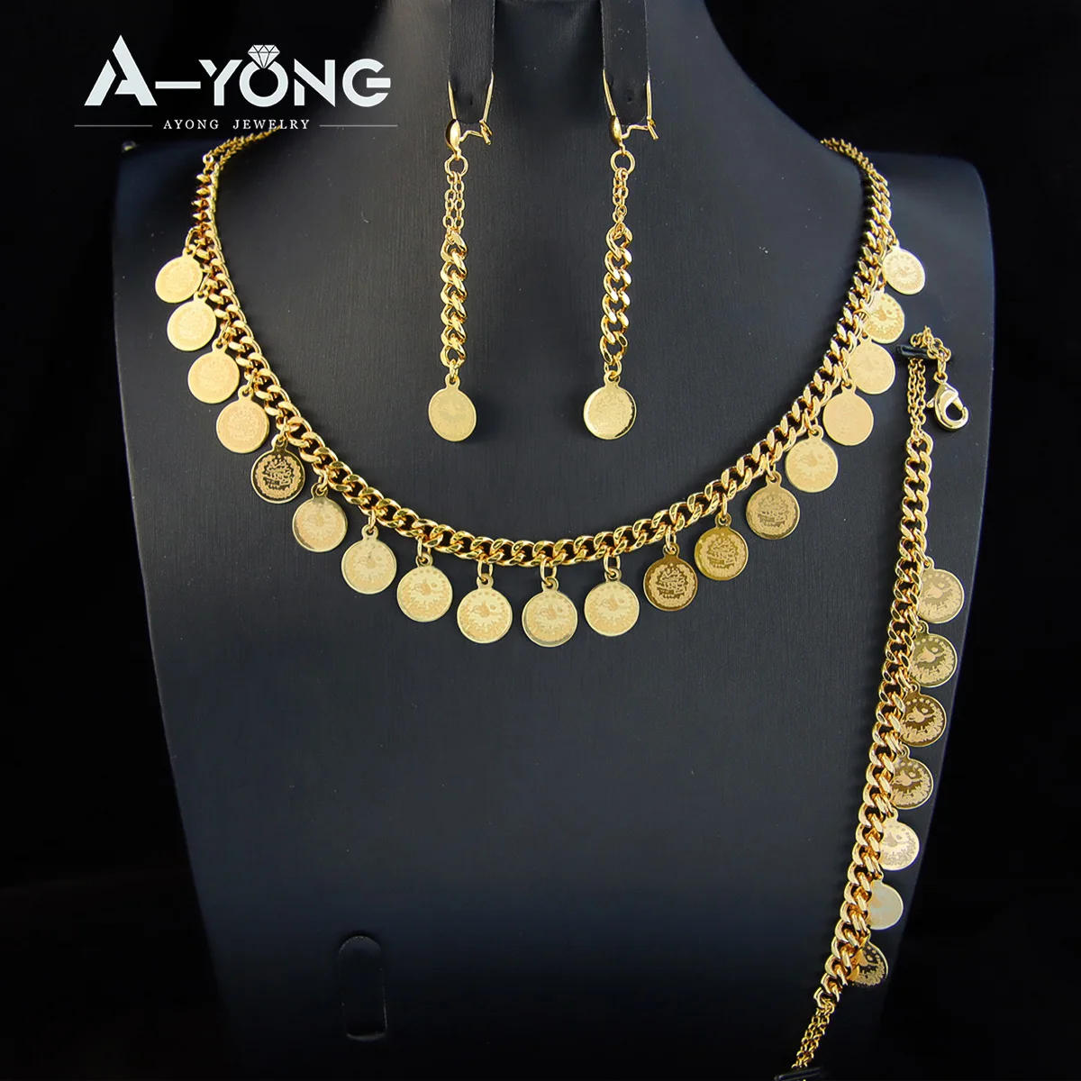 

AYONG Arab Coin Jewelry Set 21k Gold Plated Dubai Turkish Wedding Necklace Sets Middle East Saudi Women Vintage Jewelrys