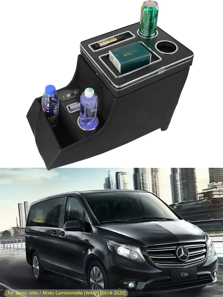 Armrest Storage Box for Mercedes-Benz V-Class V220 V260 V250 W447, USB  Charging Box for Rear Railing (Black) : : Automotive