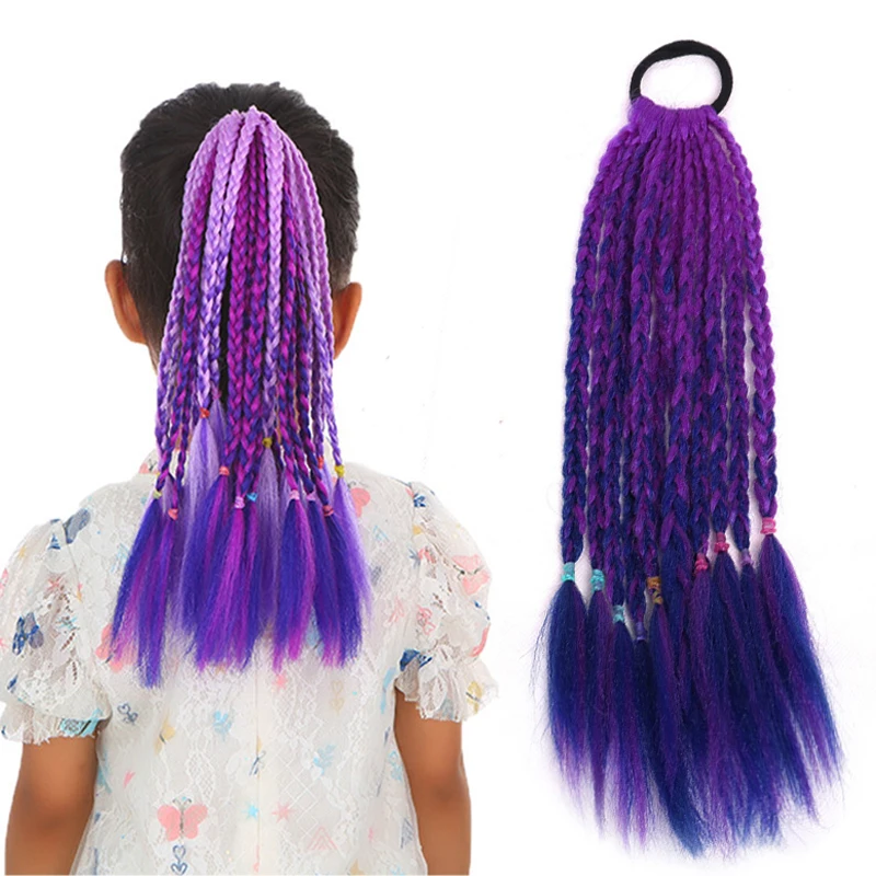 

Synthetic Colorful Braids Hair Extensions With Rubber Bands Rainbow Braided Ponytail Hairpieces Hair Accessories For Kids Girls