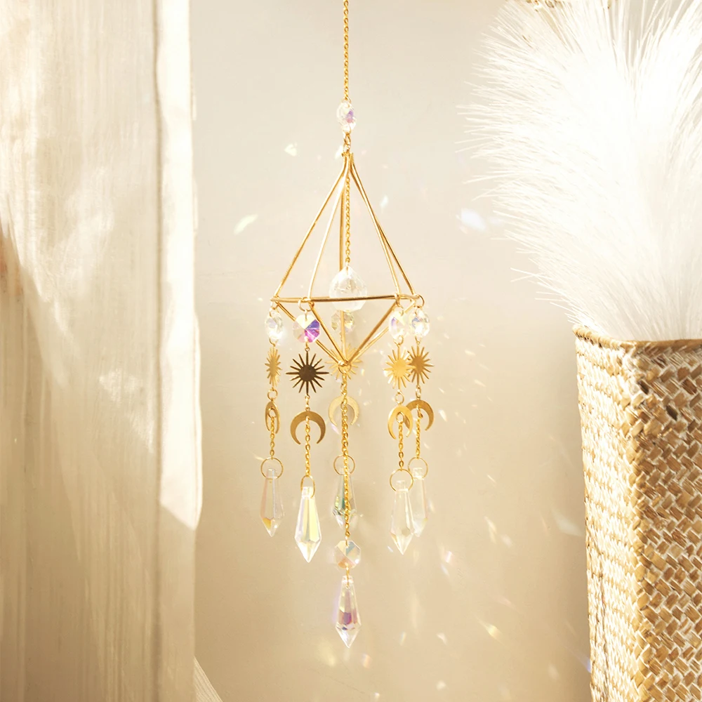 Suncatcher Sun and Moon Rainbow Crystal Sun Catcher Window Hanging Decor Suncatcher Crystal Home Garden Ornaments Outdoor Gift