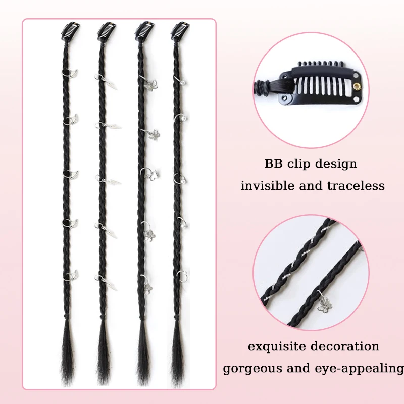 LUPU 2pcs Braided Hair Extensions Wig with BB Clip 18inch Synthetic Clip-on Hair piece with Accessories False Hair for Women Use