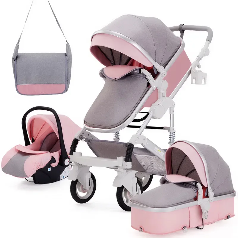 High Landscape Baby Stroller 3 in 1 With Car Seat Luxury Travel Pram Newborn Car seat and Stroller Baby Carriage 7 Gifts