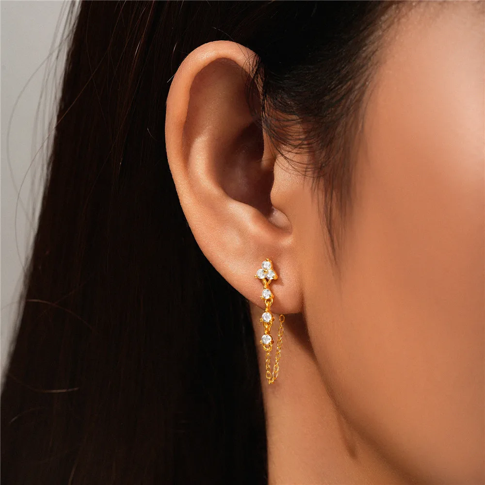 Boako 100% 925 Orecchini In Argento Sterling Per Le Donne Ragazza Collegata Zircone Nappa Catena Orecchino Gioielli Da Sposa Boucle Oreille Femme