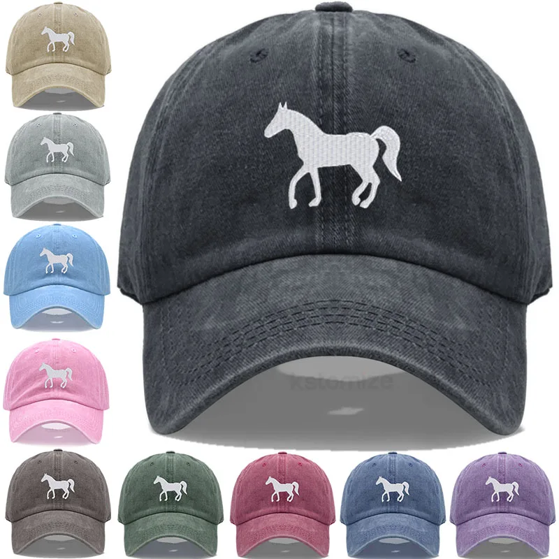 Baseball Cap Baseball Hats Baseball Caps Sun Cap Women's Baseball Cap Men's Washed Cotton Cartoon Horse Embroidery Dad Hat Sport Golf Caps For Man Sun Hats
