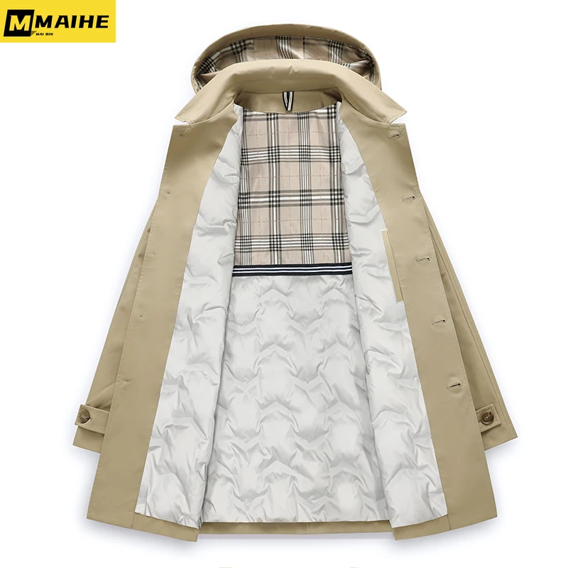 men's Windbreaker Down Jacket Men's 2023 Winter Long Detachable Cap Lapel Thick White Duck Down Warm Coat Men's Luxury Clothing