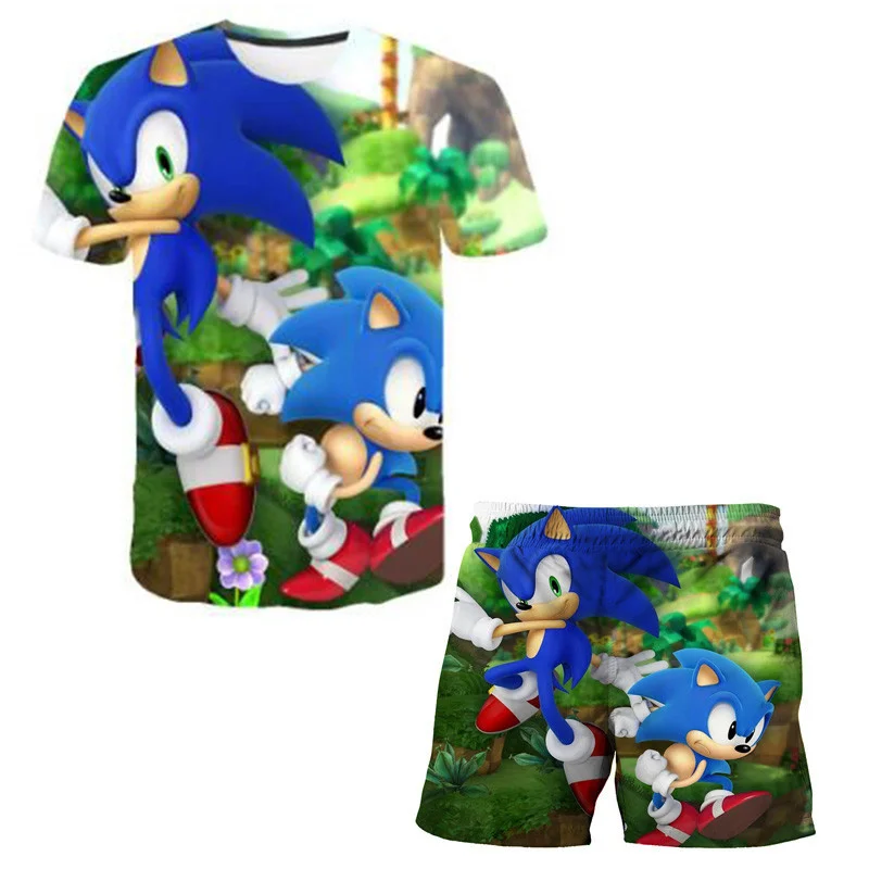 Baby Boys Girls Cartoon Anime Graphic Super Sonic 3D T Shirt + Shorts Set Clothes Kids Cute Cartoon 2pcs Children Clothing Sets baby clothing sets	