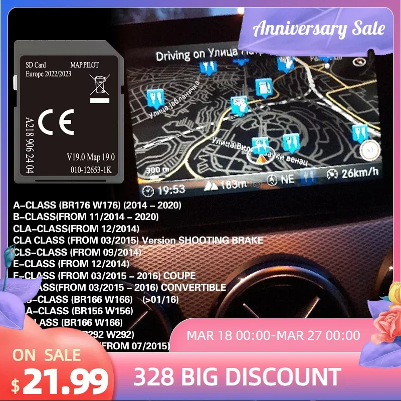 

32GB Full Version Car Navigation Europe Sd Card V19 For Mercedes A218 Sat Card Maps UK EU
