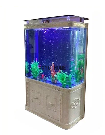 

European Fish Tank Aquarium Glass Light Luxury Double round Mid-Bend Living Room Wall Floor Bottom Filter