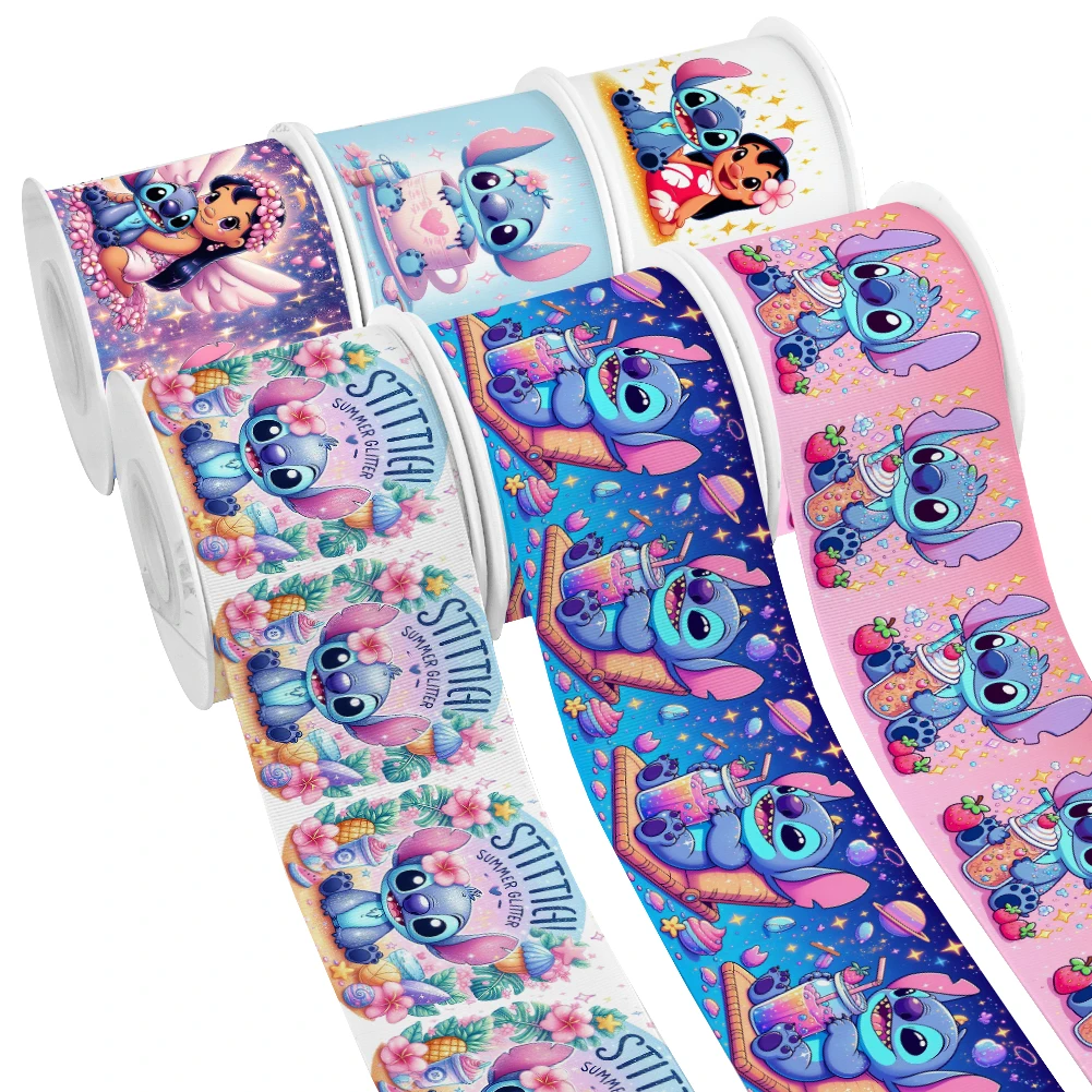 Grosgrain Ribbon Disney Design Cartoon Stitch & Lilo Pattern 5Yards for DIY Hair Bows Party Decor