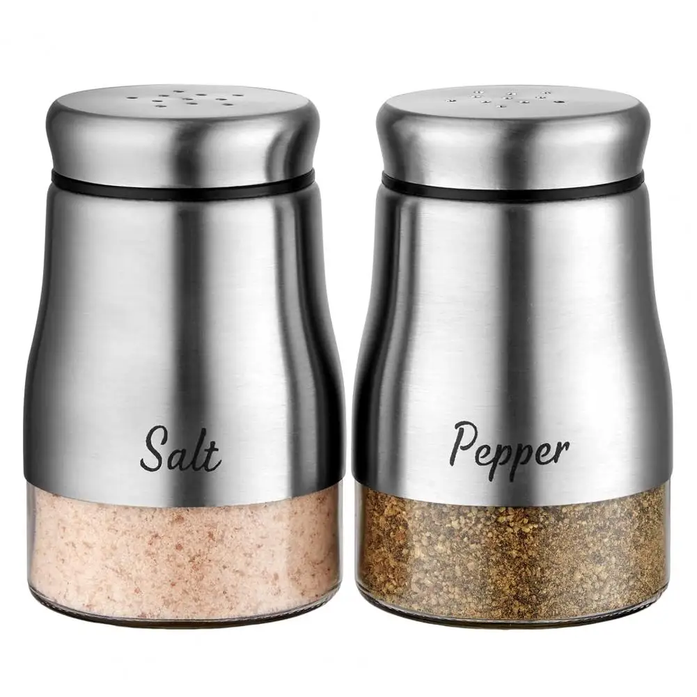 Salt Pepper Shaker Set Wide Mouth Spice Bottle Stainless Steel Glass Salt Pepper Shaker Set 120ml Capacity Refillable Spice