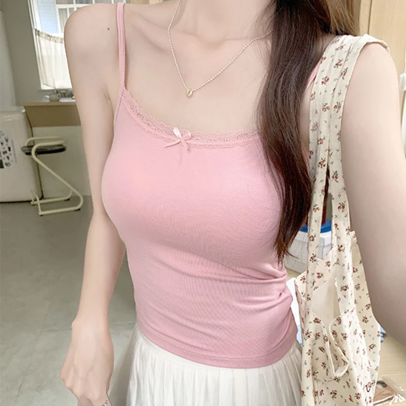 Polyester Summer Women Halter Lace Undershirt with Bra Pads