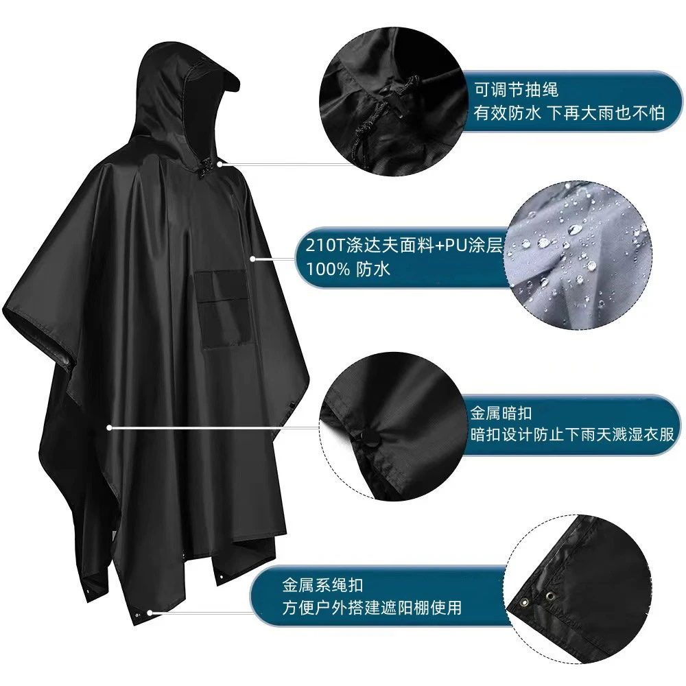 3 in 1 Outdoor Raincoat Hooded Sleeve Waterproof Rain Poncho Motorcycle Rain Cover Camping Hiking Travel Fishing Rainwear Suit