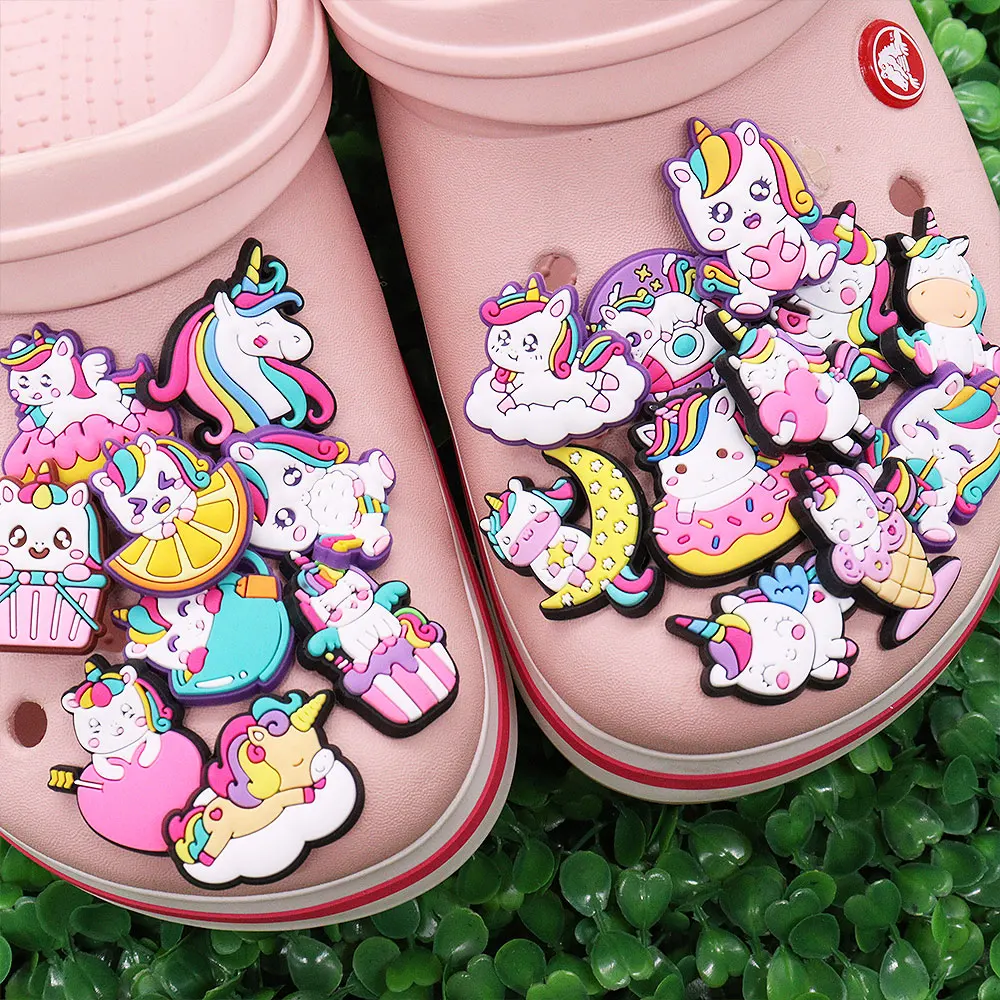 

Wholesale 50pcs Shoe Charm Cute Unicorn Rainbow White Cloud Accessorie PVC Shoe Decoration DIY For Croc Jibz Fit Wristbands