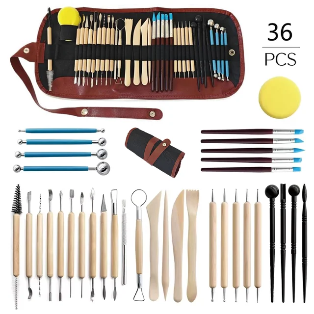 42/61 pièces/ensemble Kit d'outils de sculpture en argile de poterie pour l'artisanat d'art outil de sculpture en argile de cire en céramique, ensemble d'outils de modélisation de sculpture de poterie 3
