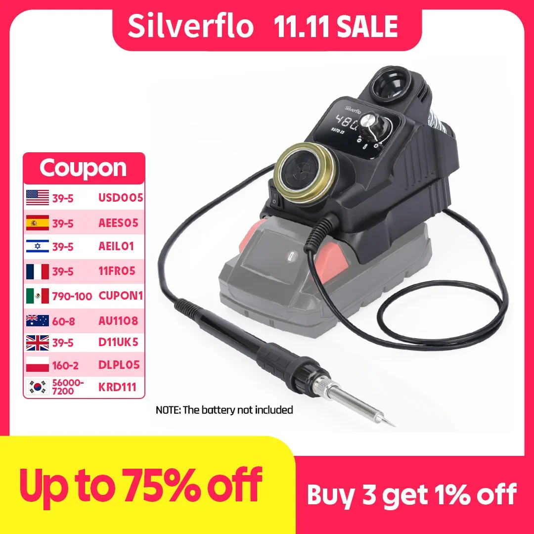Silverflo 937D-I Cordless Soldering Station Portable Solder Iron Station with Sleep Mode for DEWEI/MIWOQI/MUTIAN/Battery 18/20V