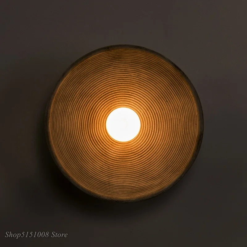 Retro Japanese Style Circle Wall Lamp Bedroom Bedside Sconces LivingRoom Dining Room Aisle Decor Design Indoor Lighting Fixture