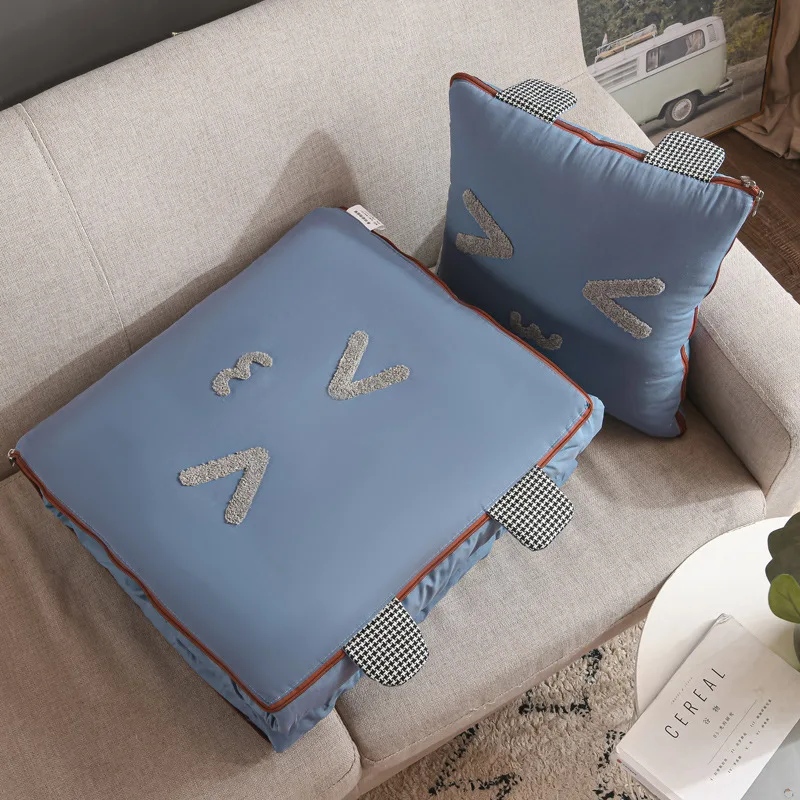 2 In 1 Pillow Travel Blanket Polyester Fiber Quilt Cute Cartoon Throw Pilow Home Office Car Cushion Blanket Home Sofa Decoration 