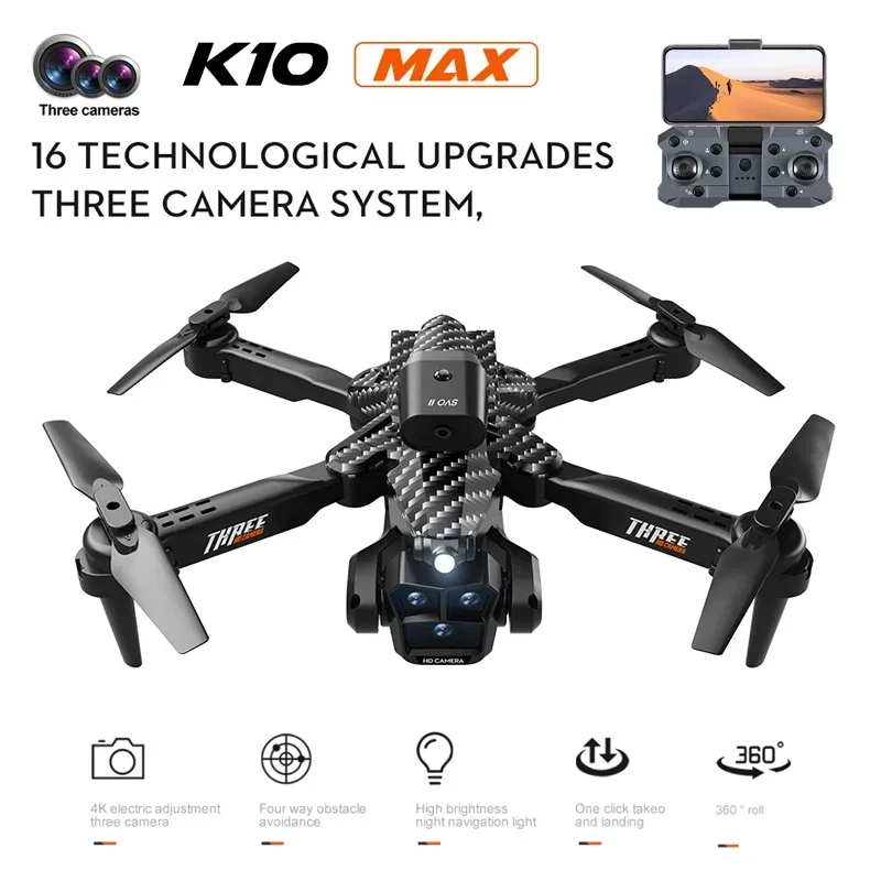 초보자용 접이식 렌즈 브러시리스 쿼드콥터, K10 맥스 드론 RC 카메라, 8K HD GPS, 360 ° 조절 가능, 2024 신제품
