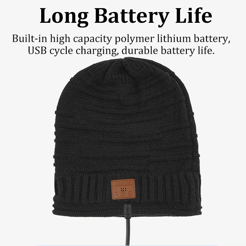 Winter Bluetooth Headphone Outdoor Warm Music Knitting Cap Rechargeable Wireless Stereo Earphone Beanie Hat with MIC for Gift