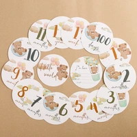 16Pcs Baby Milestone Cards 0-12 Months Newborns Paper Cartoon Little Bear Photography Accessories Infant Grow Commemorate Gifts 1