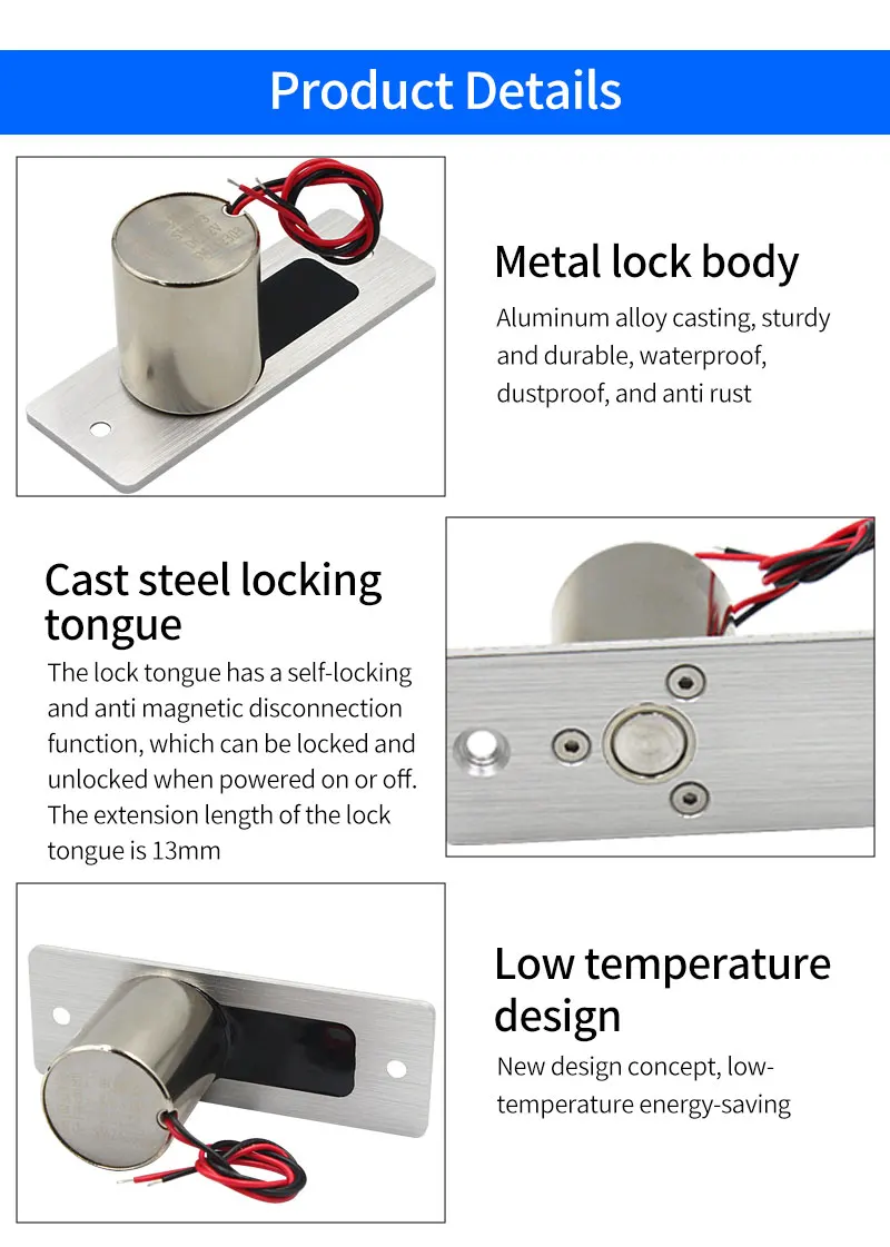 Mini Waterproof Electric Bolt Lock Fail Safe Concealed Electric Door Lock 3/5 Wi