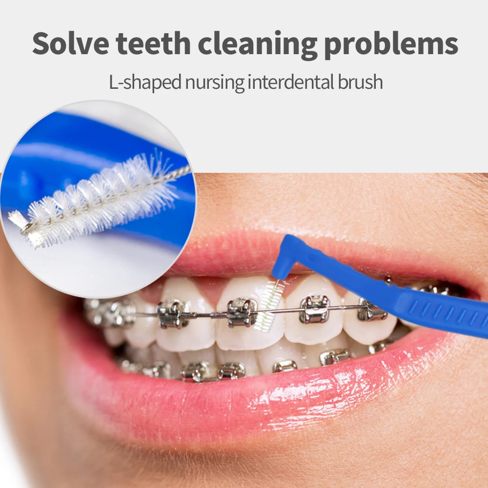 Interdental Brush Angled For Orthodontic Braces Micro Soft L Shaped Short Handle Brushes For Dental Brackets Cleaning