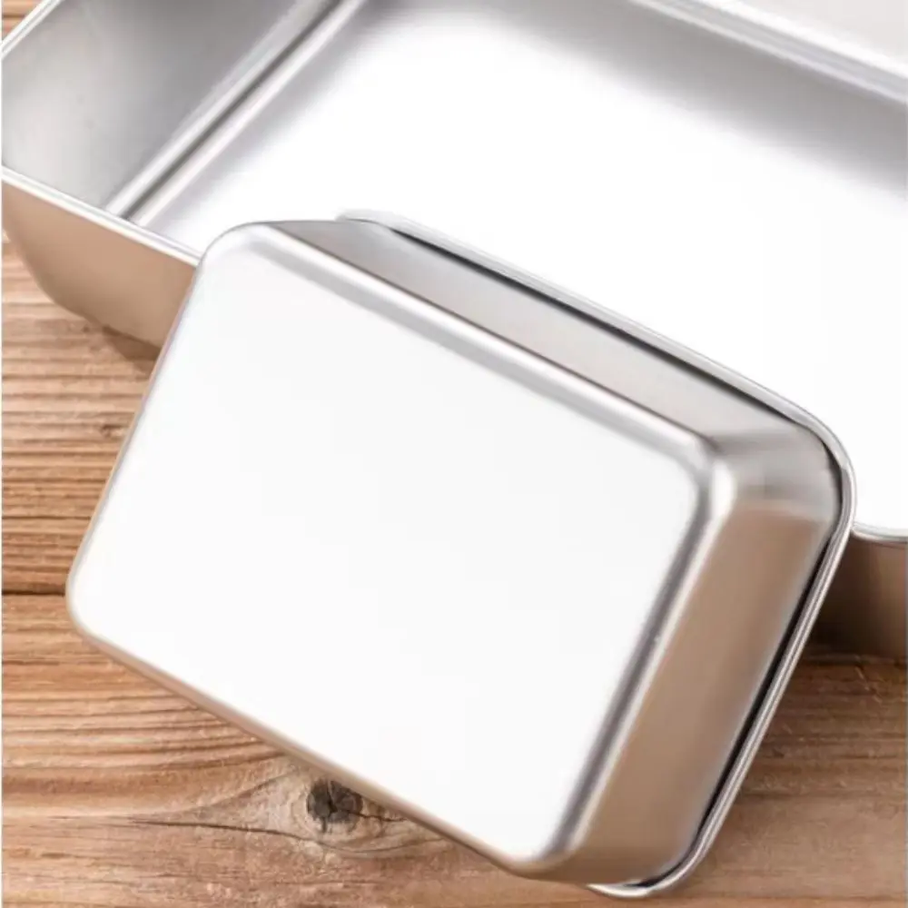 Durable Stainless Steel Square Plate Rectangular with Lid Food Storage Pan Large Multifunction Baking Dish Kitchen Cooking Tools 4