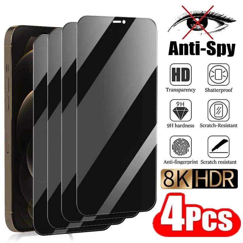 

4Pcs Best 8K Privacy Screen Protector for iPhone 13 11 12 14 Pro Max Mini 8 7 Plus Anti-spy Glass for iPhone 15 PRO XR X XS MAX