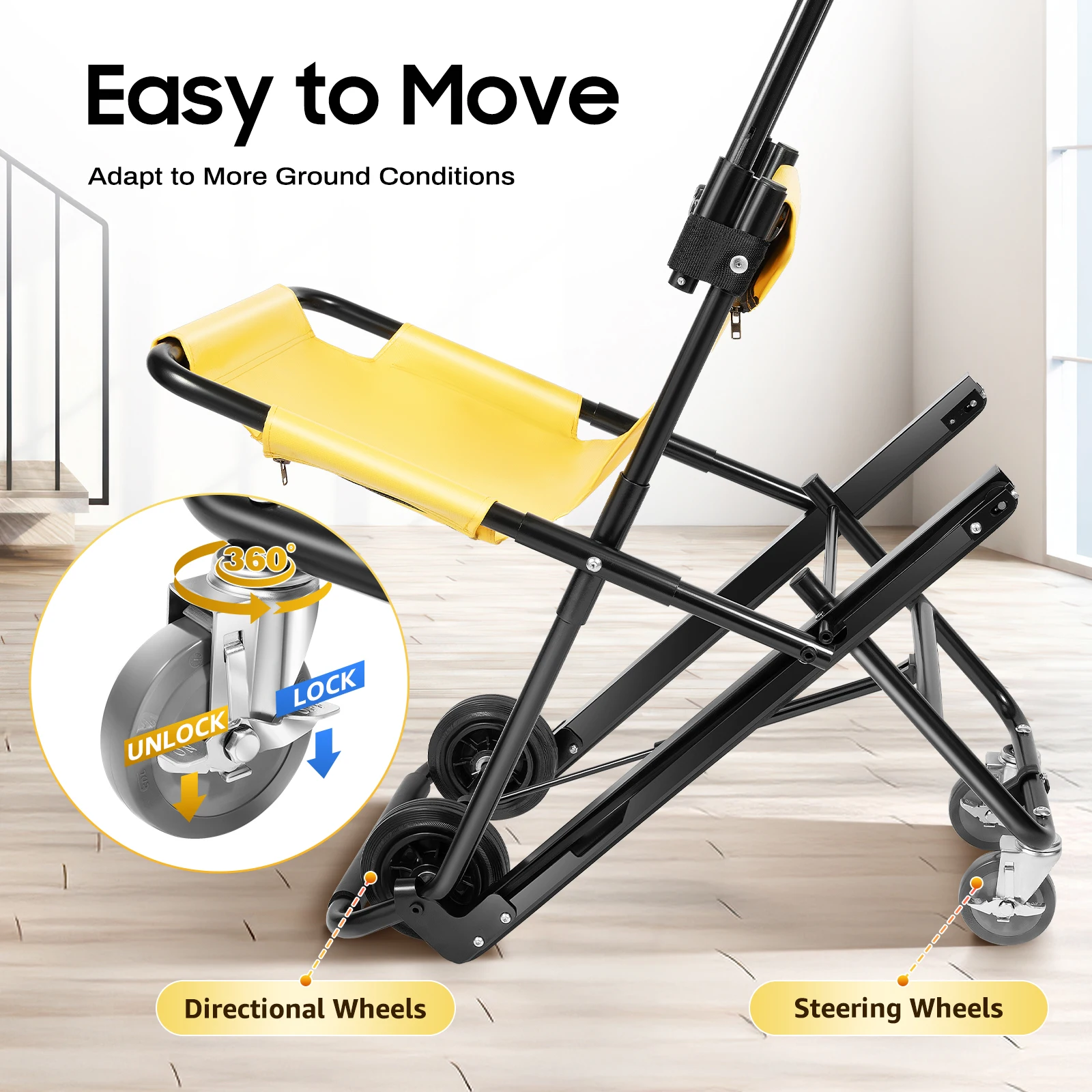 Manual Transport Stair Chair 350LB Foldable Emergency Stair Chair Portable Folding Stretcher Chair for Elderly Disabled