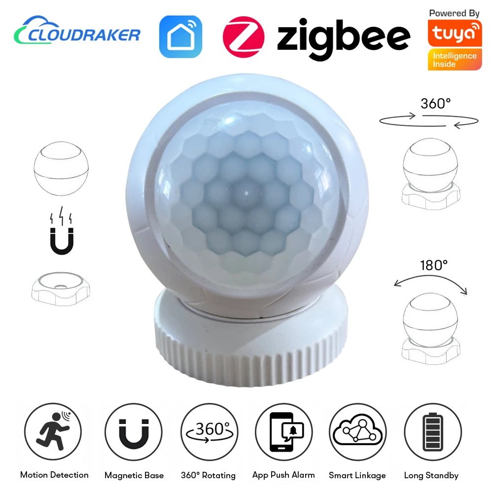 Detector de Sensor de Movimento Pir com Base Magnética Detector Rotativo 360 ° Movimento do Corpo Humano Alarme de Segurança Doméstica Inteligente Tuya Zigbee 3.0