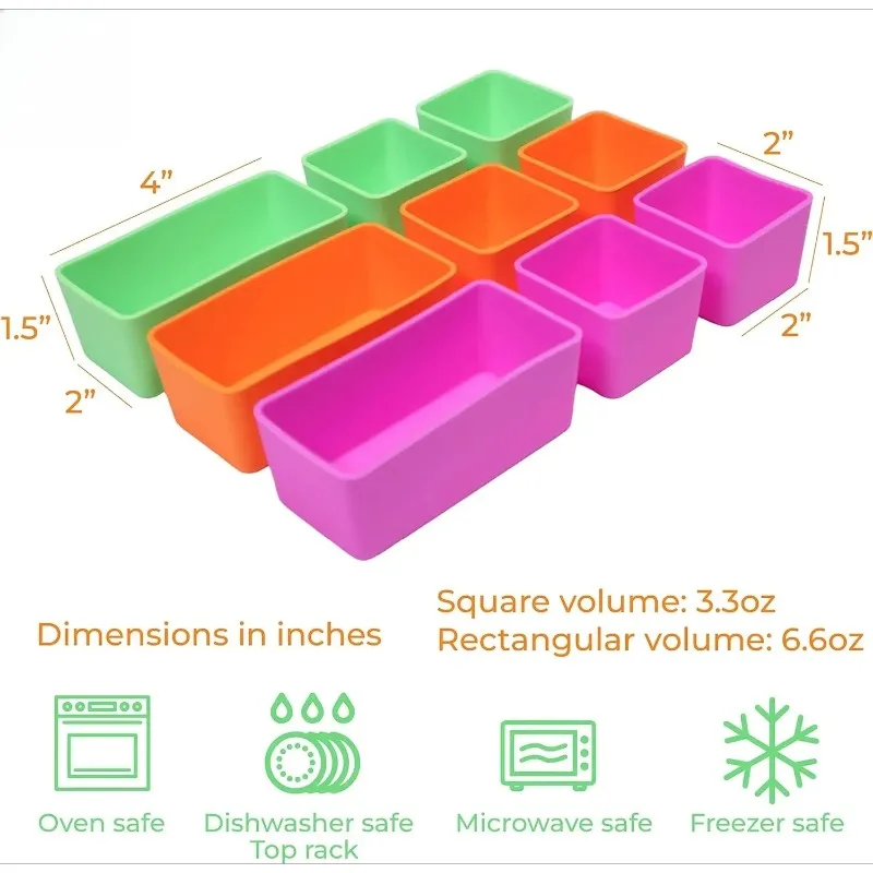 1/3/6PCS Reusable Silicone Lunch Divider Microwaveable Dish Cup Bento Box Insert for Kids Salad Dressing Sauce Container Use