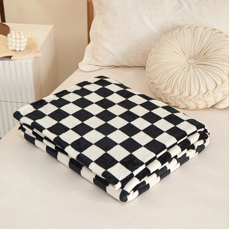 Retro Checkerboard Plaid Flannel Blanket Super Soft Warm Throw Blanket Office Sofa Cover Bedspread Gift Blankets 2
