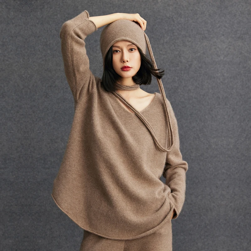 Style Chocolate Asymmetrical Thick Cashmere Knit Pullover Winter