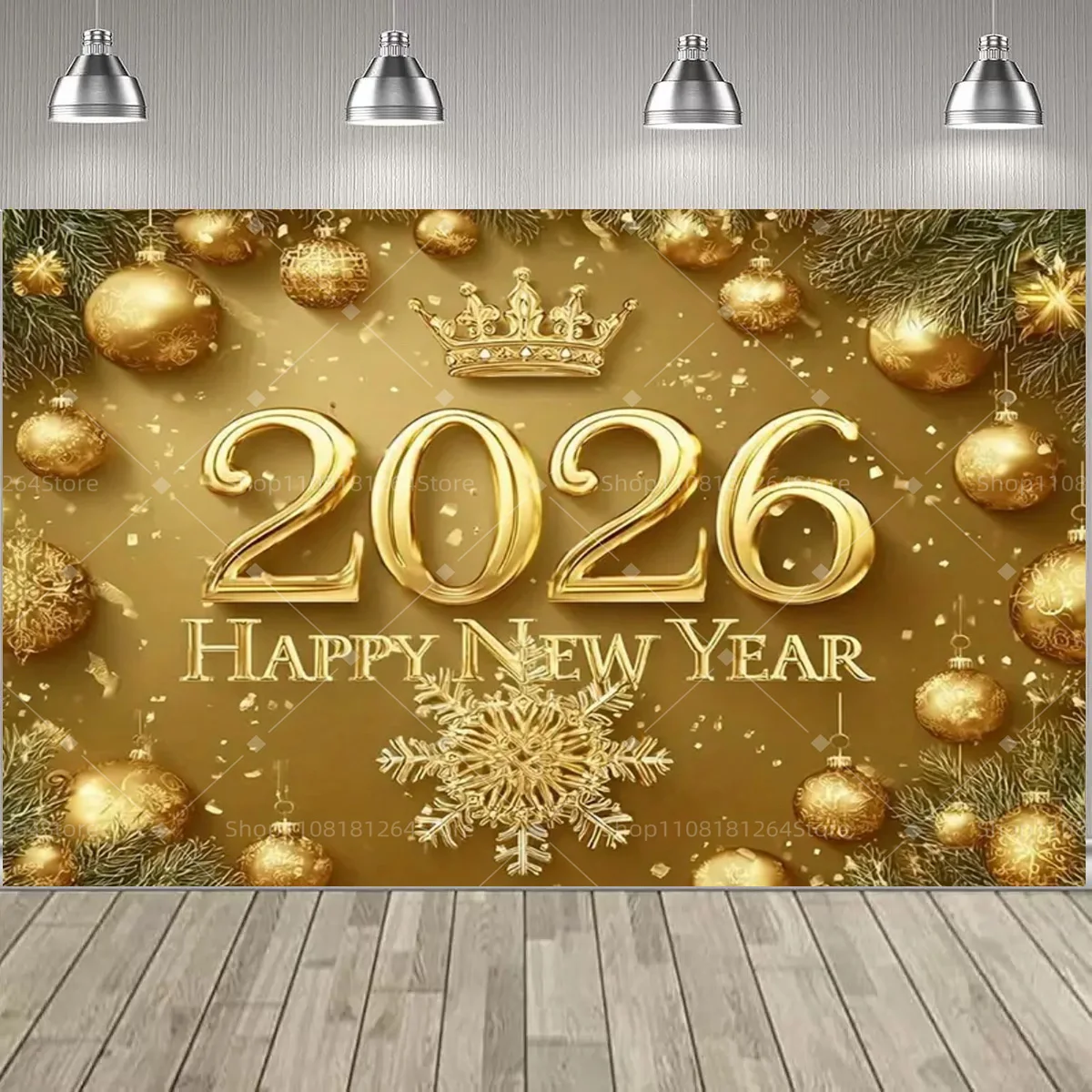 Happy New Year 2026 Party Decoration Backdrop New Year Champagne