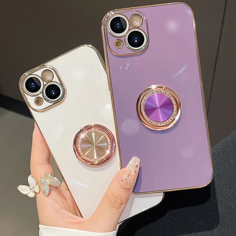 Diamonds Finger Ring Holde Stativ Fodral Fo Samsung Galaxy S24Ulta S23 S21 FE S22Plus S10 S20 S8 S9 Plating Backet_voghion.com