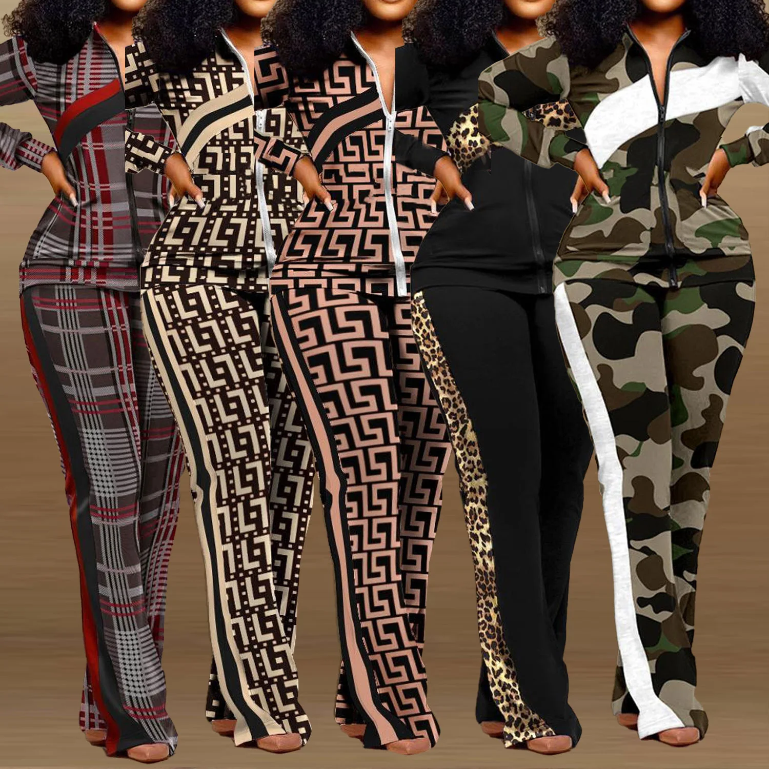 AOSKM 2022 новый осенний пикантный женский костюм FYK2613 в европейском и американском стиле облегающий костюм с контрастным длинным рукавом и принтом