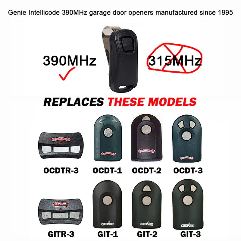 thumbnail image 2 of Garage Opener Remote Genie 3-Button Garage Door Opener Remote - GITR-3 Model For Intellicode Openers Using 390MHz Frequency Intellicode Replacement 2 of 9