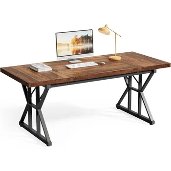 LITTLE TREE 70.8-Inch Office Desk, Executive Office Desk, Modern Work Desk, Large Farmhouse Writing Table Computer Desk for Home 2